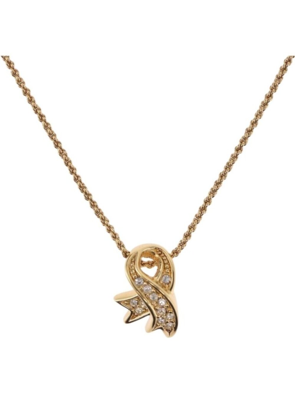 Christian Dior Ribbon Necklace Metal Gold Tone